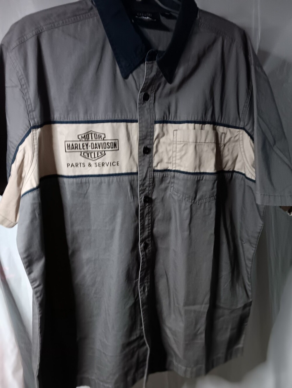 Harley-Davidson Men's XL Colorblock Blue/Gray Mechanics Button-Down Shirt